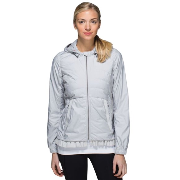 Lululemon Spring Fling Puffy Windbreaker Jacket Womens 6 Gray Hooded Full Zip - Picture 12 of 12